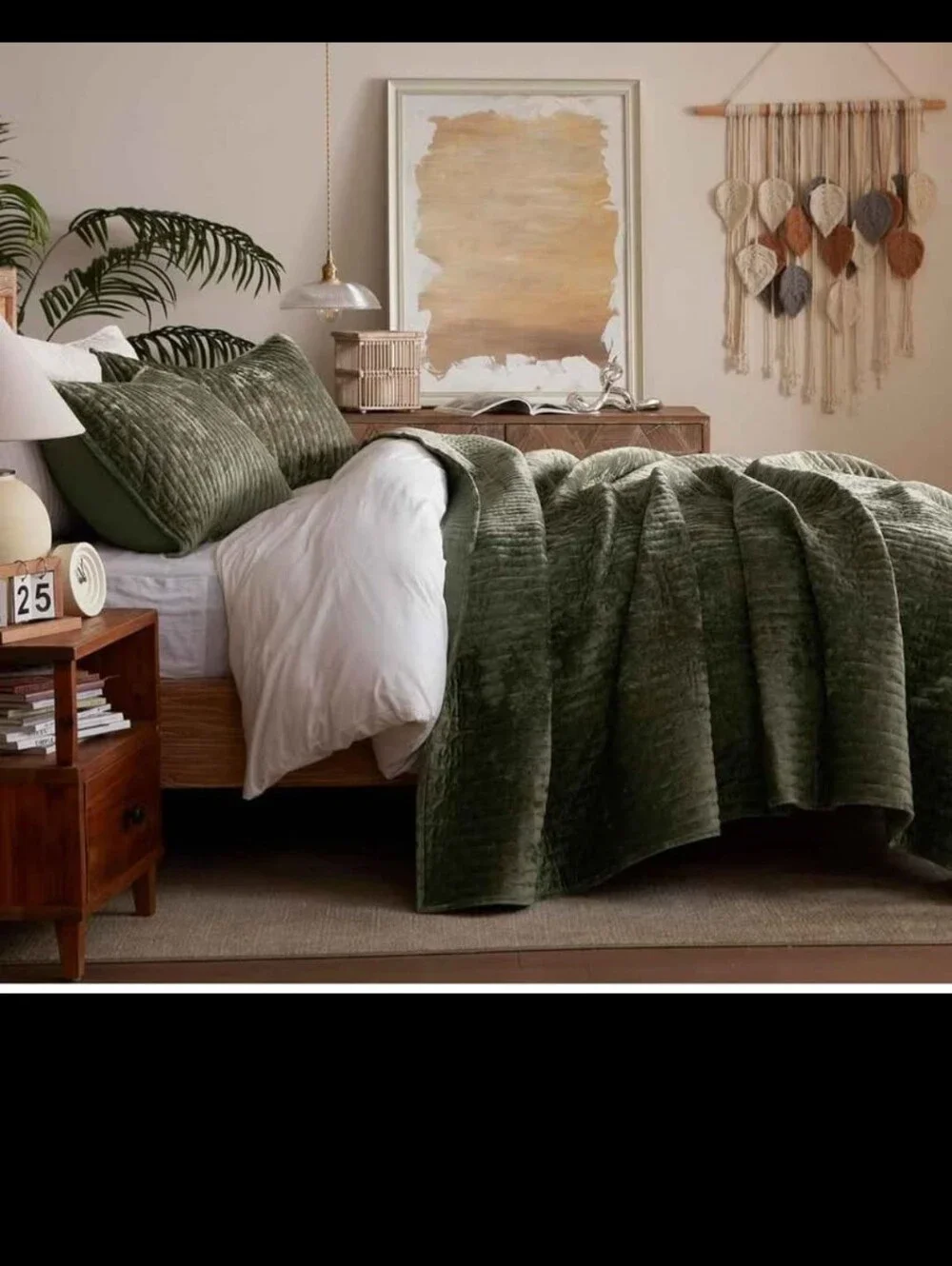 Velvet Quilt Set Full/Queen Size 90''x98'', Lightweight Olive Green Velvet